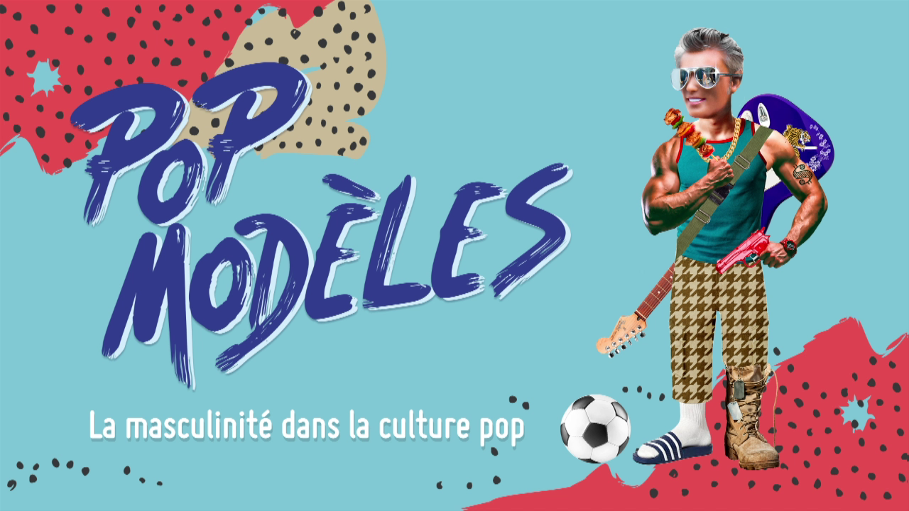 La bannière du site Pop Modèles masculinités, avec un personnage "collage" : les parties de son corps sont issues d'images disparates.