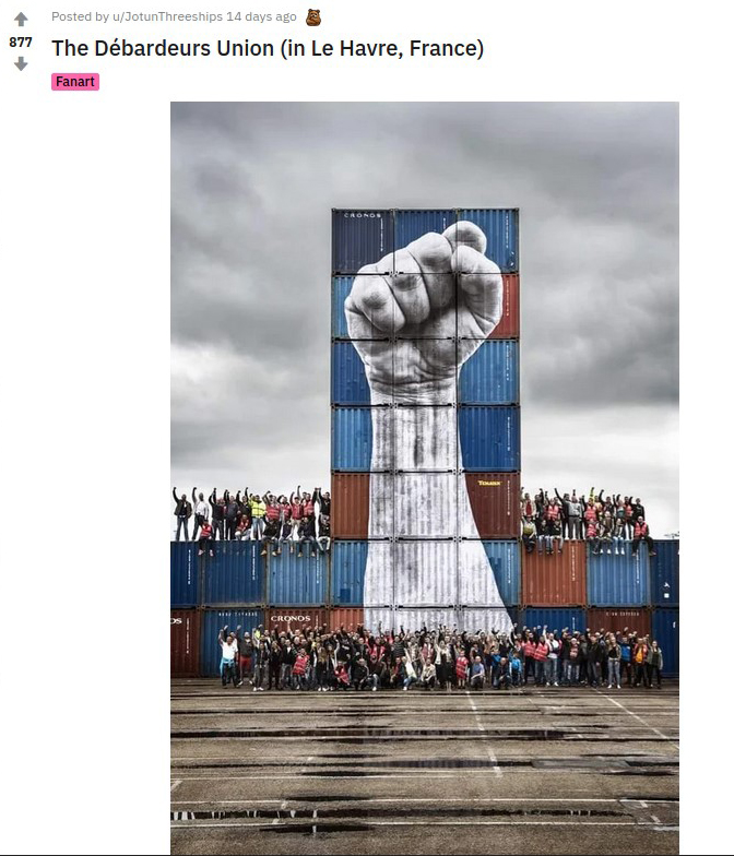 Le syndicat les débardeurs (nom d’une section du Syndicat dans Disco Elysium) au Havre dans le forum Disco Elysium de Reddit.com