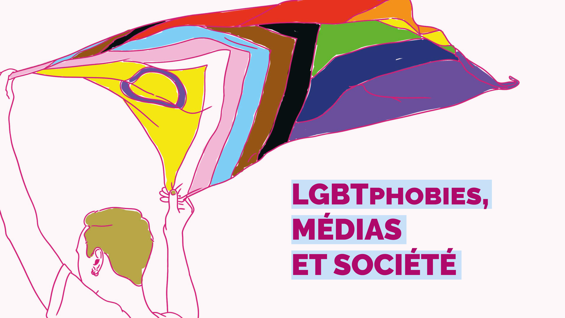 Une illustration montrant une personne tenant un drapeau LGBTQIA+