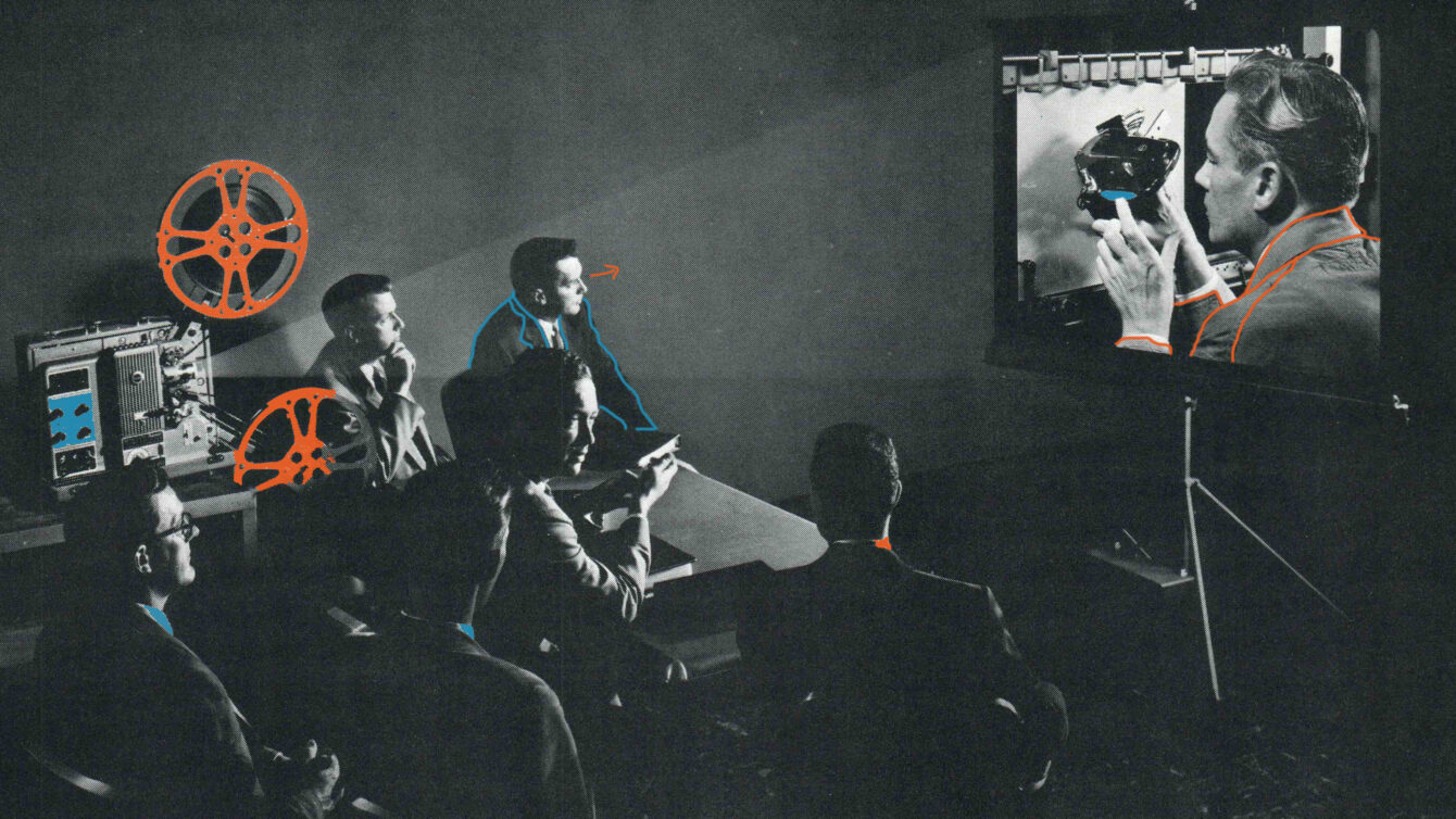 Image vintage d'une séance de projection, aux couleurs de clap.