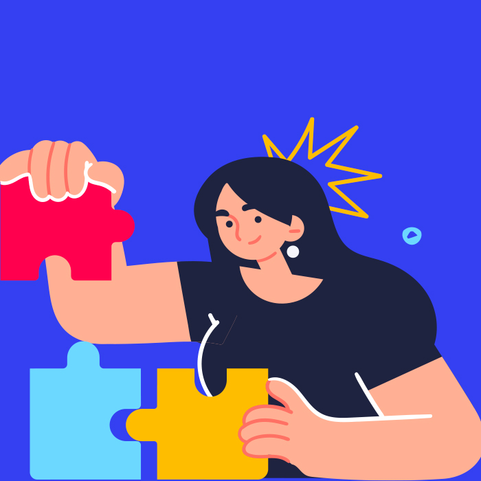 Illustration d'une femme qui fait un puzzle