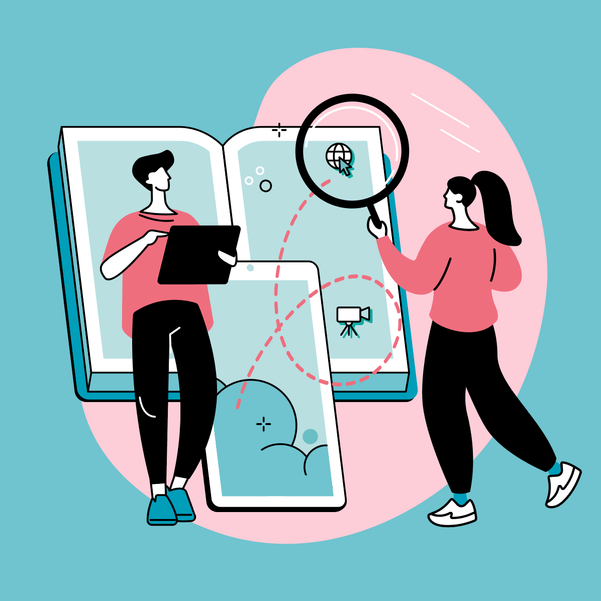 illustration de deux personnes explorant un e-learning
