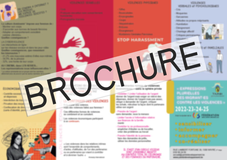 Brochure sur les violences avec texte flouté.